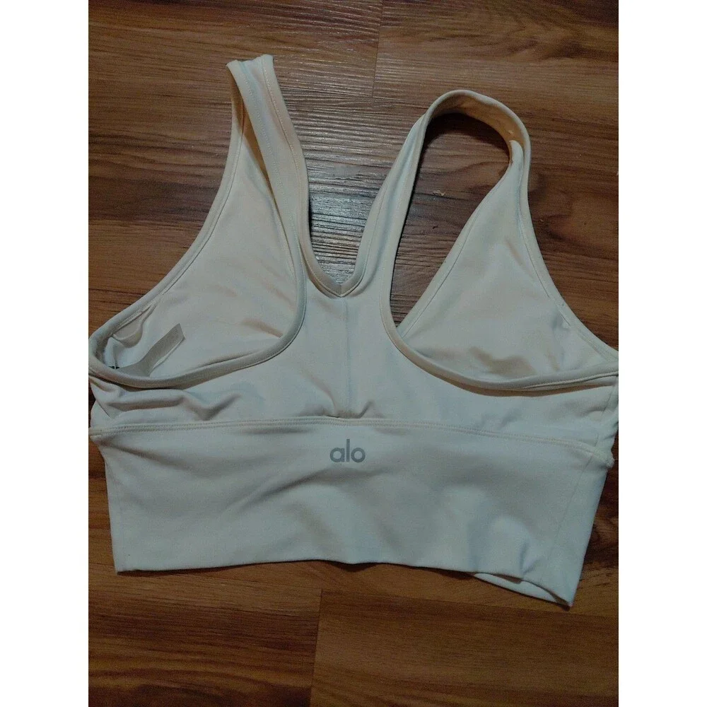 ALO Sports Bra Womens Medium Tan/offwhite Ruched Front No Pads